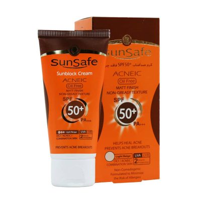 کرم ضدآفتاب SPF50 رنگی فاقد چربی مناسب پوست چرب و مستعد آکنه سان سیف
