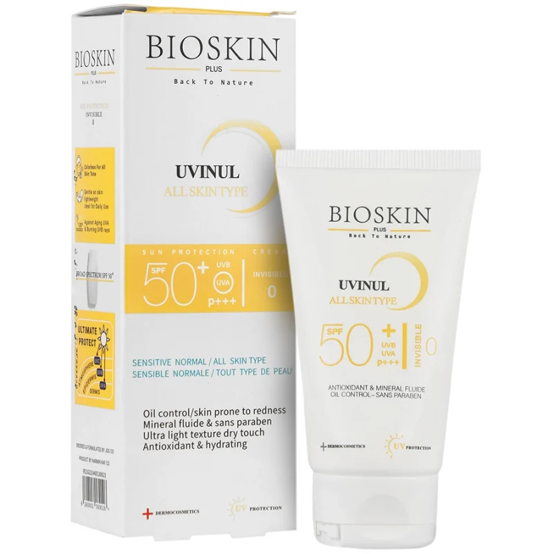 ضد آفتاب بی رنگ بایو اسکین کرم ضد آفتاب فلوئیدی بی رنگ SPF50 پوست چرب بایواسکین - تصویر 1