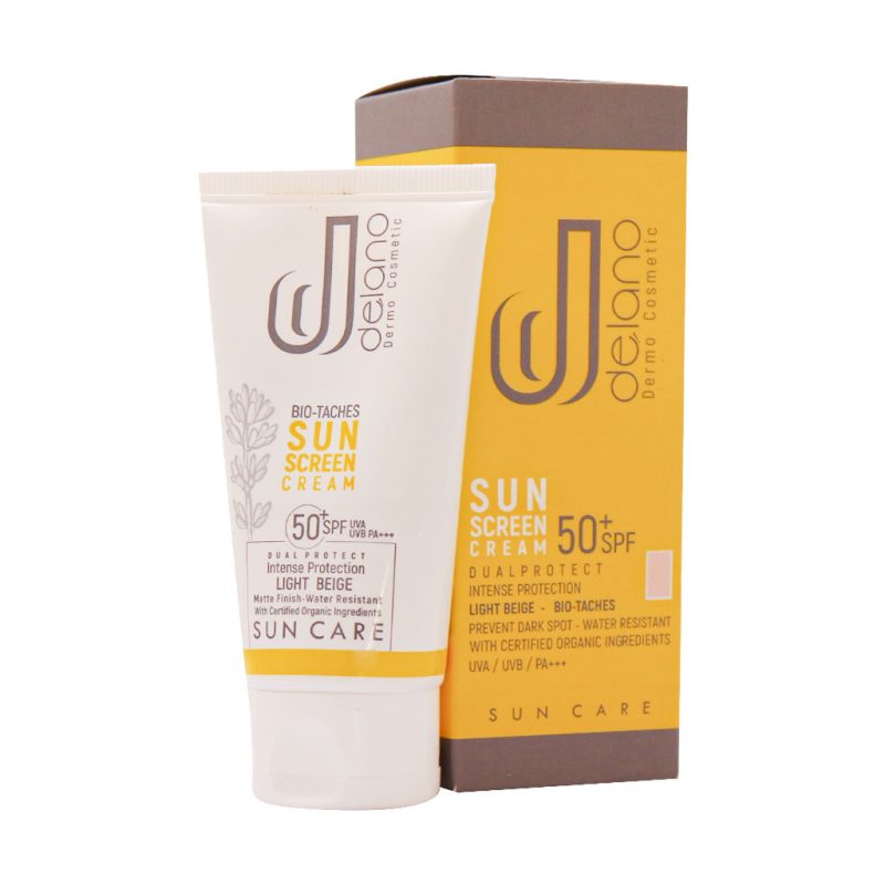 کرم ضد آفتاب رنگی بژ روشن مناسب پوست های دارای لک SPF50 دلانو - تصویر 1